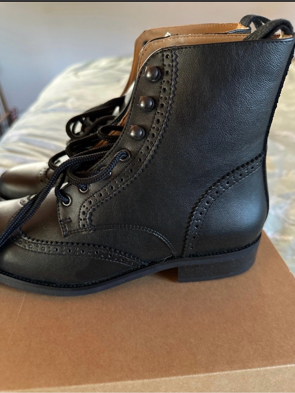 Wills Vegan leather Black Lace-Up Brogue Ankle Boots